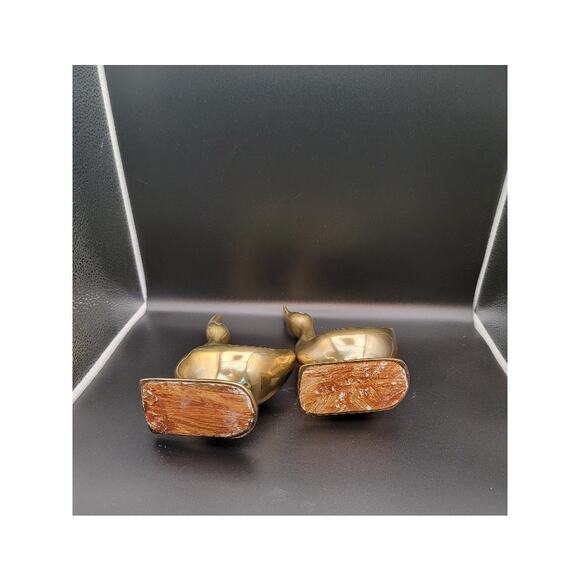 Vintage Brass Ducks Geese Bookends Lucky Heads Up Sculptures Weighted - Picture 9 of 10